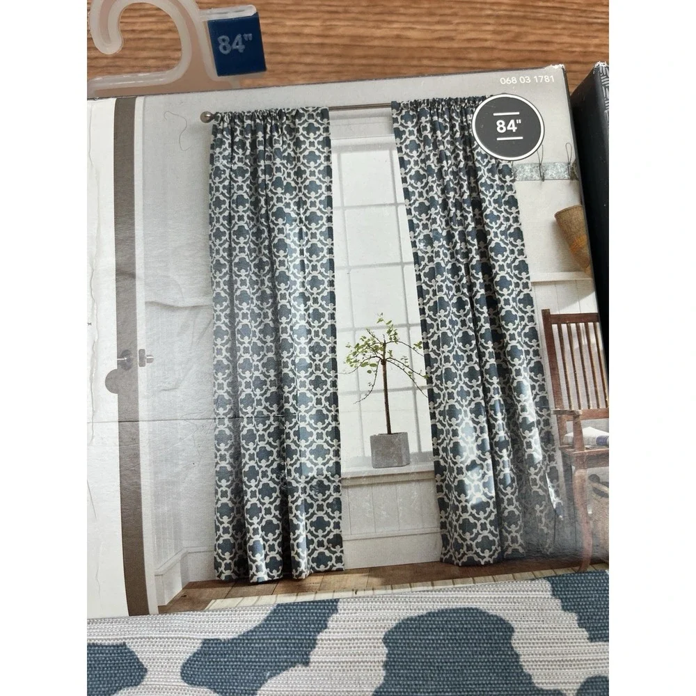 Threshold Farrah Fretwork Set of 2 Curtain Panels Blue 54